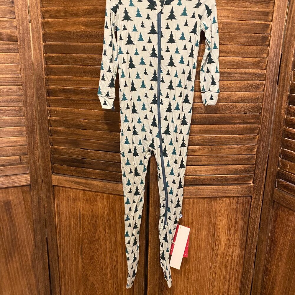 Kickee Pants Kids Long Sleeve Zipper Footie Pajama Aloe Christmas Trees